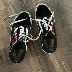 Black vans with roses size 10.5 womens